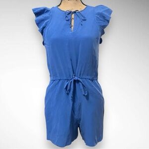 MADEWELL Women's‎ Petal Play Blue 100% Silk Short Sleeve Romper XS | EUC